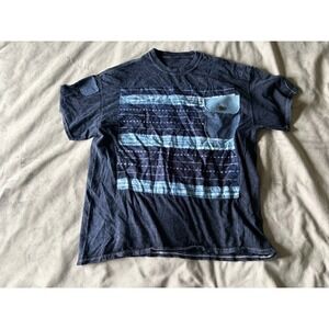 Bravado Mens XL Indigo Stripe Patchwork T-Shirt Denim Pocket Faded Black Cotton